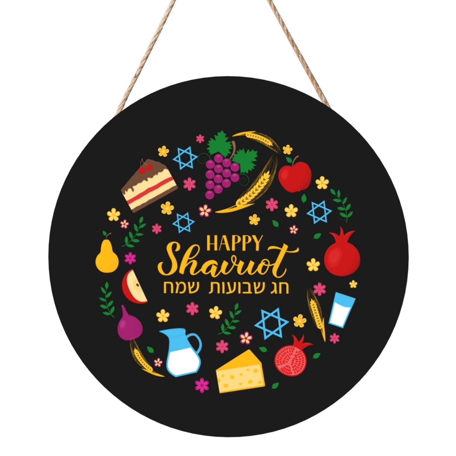 Happy Shavuot Jewish Holiday Door Signs Plaques Wood Welcome Sign For Front Door Wall Hanging For Home Farmhouse Office Classroom Party Decoration