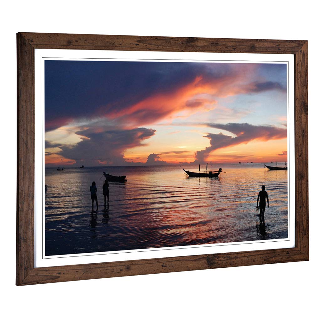 Big Box Art Framed Print of Ko Tao Boats Thailand Seascape Design | Wall Art Picture | Home Decor for Kitchen, Living, Dining Room, Bedroom, Hallway, Office, Walnut, A2 / 24.5x18 Inch / 62x45cm