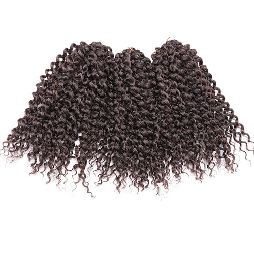 Miniatura 3 de Rizo rizado afro de 8 pulgadas, 4# color negro apagado, 3 unidades, paquete de trenzas de ganchillo sintéticas suaves (4#)