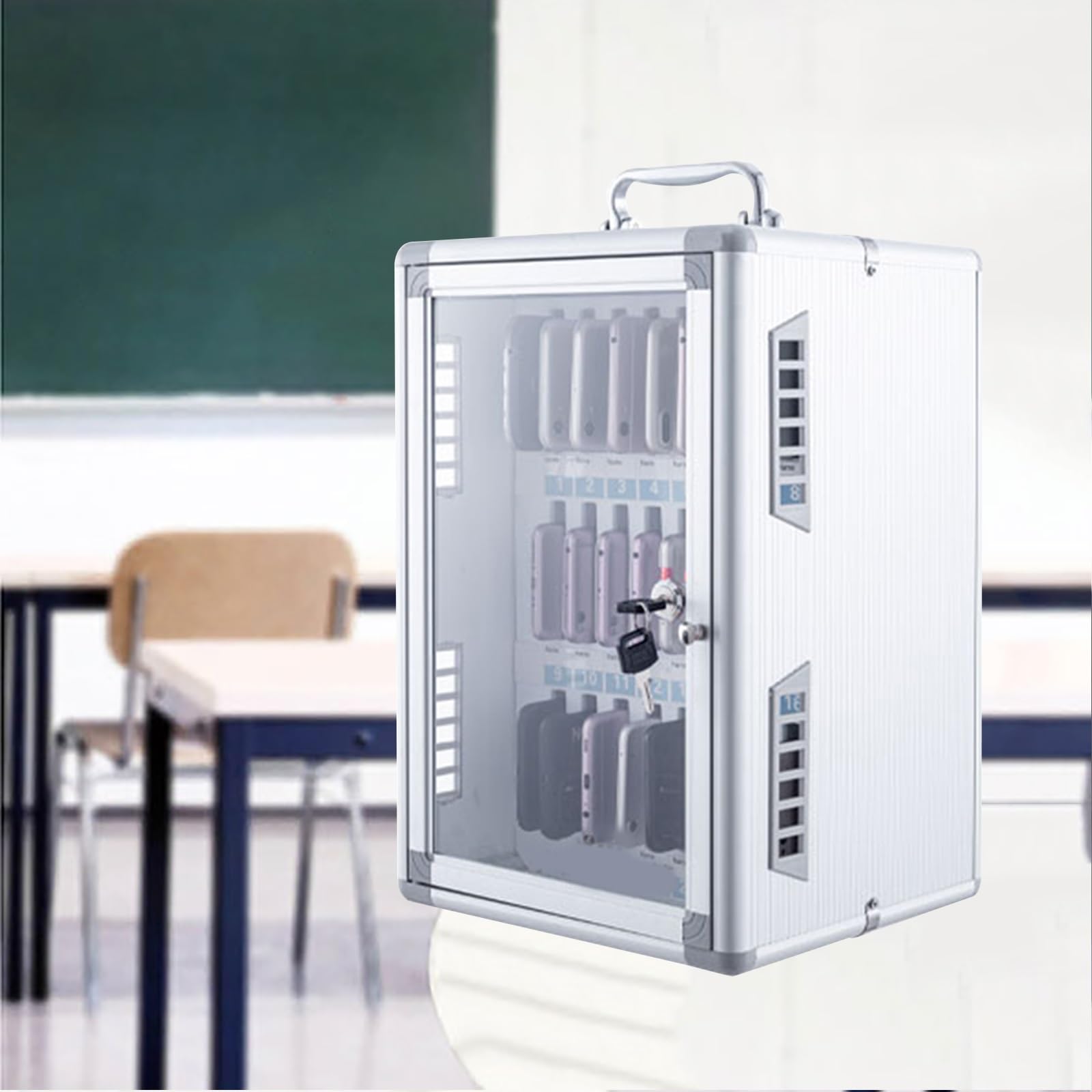 Stora-Schließfach aus Aluminium für Klassenzimmer, Büro und Labor, handlicher Handyhalter (25,4 x 22,9 x 38,1 cm), tragbare, platzsparende Lösung für effizientes Nizat