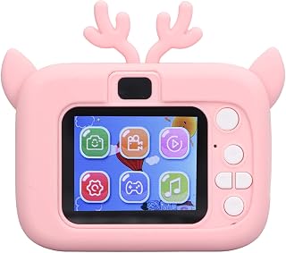 Jeanoko Câmera digital infantil, reconhecimento facial de 20 MP, câmera infantil automática de 2 polegadas, tela colorida 1080p, capa de silicone de vídeo HD 1080p para presente de festival (rosa amarelo)