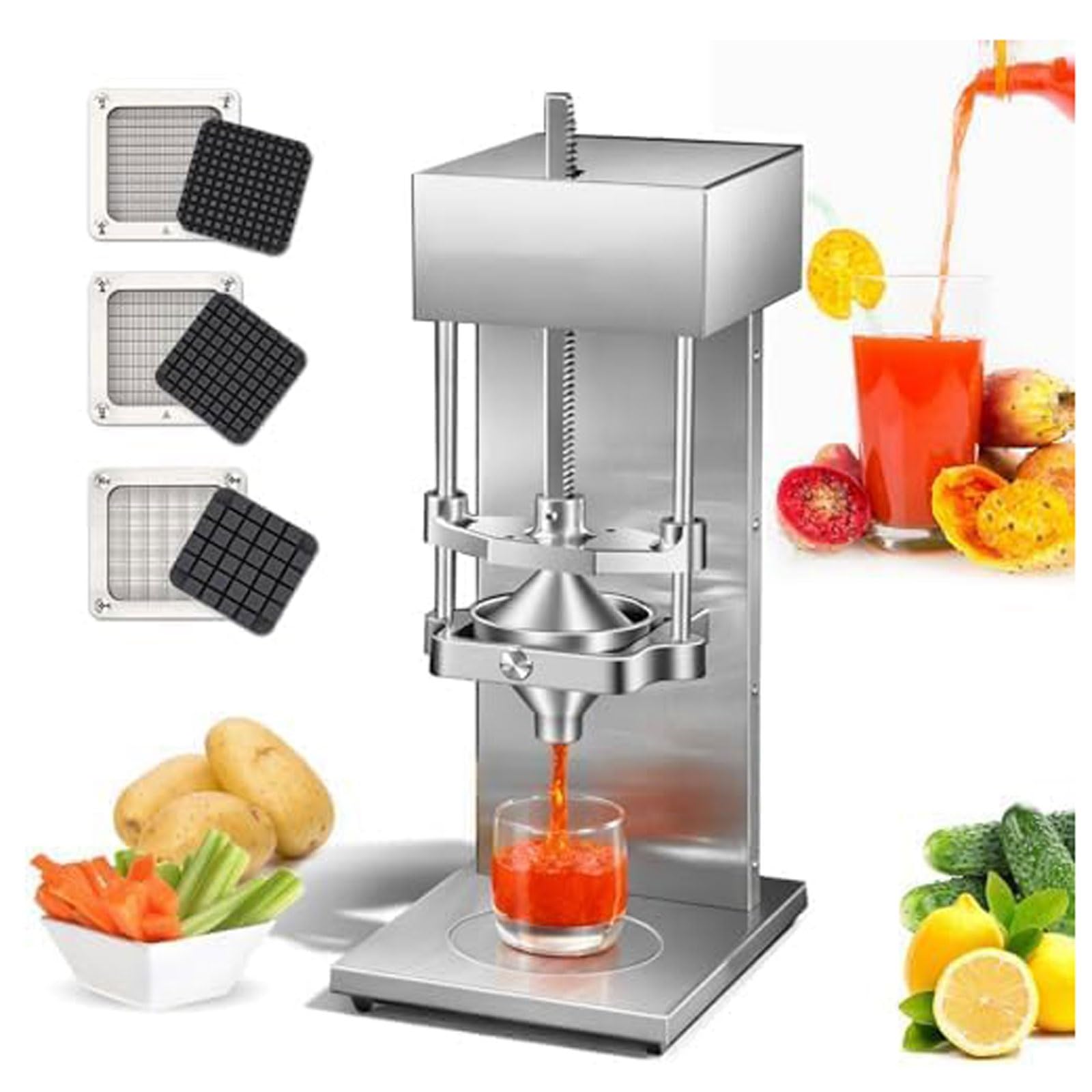 SICWEDIM Electric French Fry Cutter & Juicer,Commercial Citrus Juicer Press Extractor with 3 Dicer Blade,Heavy Duty Automatic Potato Cutter & Orange Lemon Juicer,for Potato,Carrot and Cucumber Strips