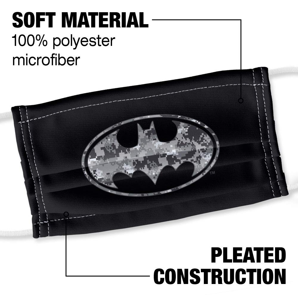 Popfunk Batman Urban Camo Shield 1-Ply Reusable Face Mask Covering with Adjustable Nose Wire, Unisex