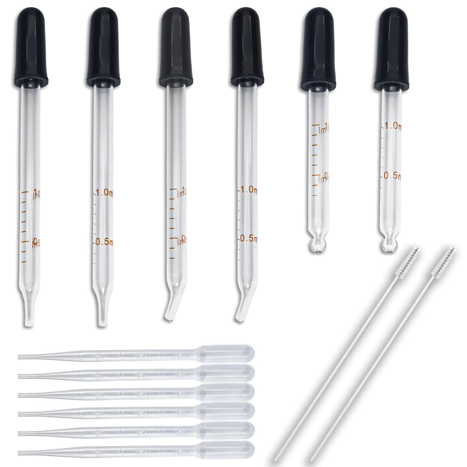 Photo 1 of Zkupanx 6 PCS 1 mL Glass Eye Droppers with Clean Brush for Essential Oils, Lab, Health Care, Crafts - Glass Dropper, Eye Dropper, 1mL Pipettes Dropper, Medicine Dropper