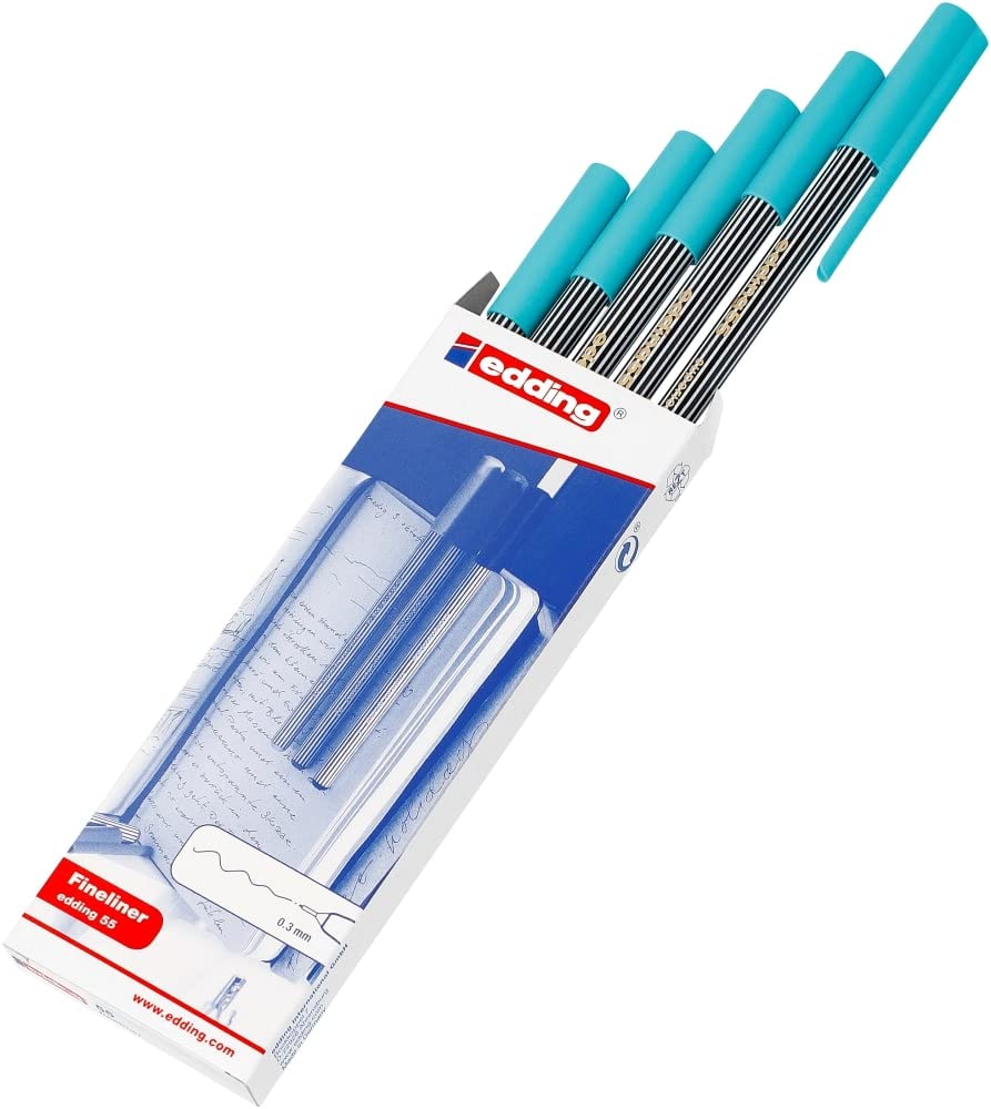 edding 55 fineliner - turkuaz - 5 kalem - 0,3 mm uç