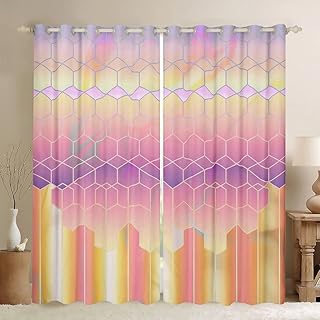 Cortinas modernas de panal para niñas, cortinas de ventana para dormitorio, sala de estar para niños y niñas, cortinas geométricas hexagonales a cuadros, tratamientos de ventana suaves, color rosa