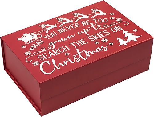 WRAPAHOLIC 1 caja de regalo de Navidad con tapa, 13.3 x 9 x 4 pulgadas, caja de regalo con diseño de letras, caja de regalo plegable con cierre
