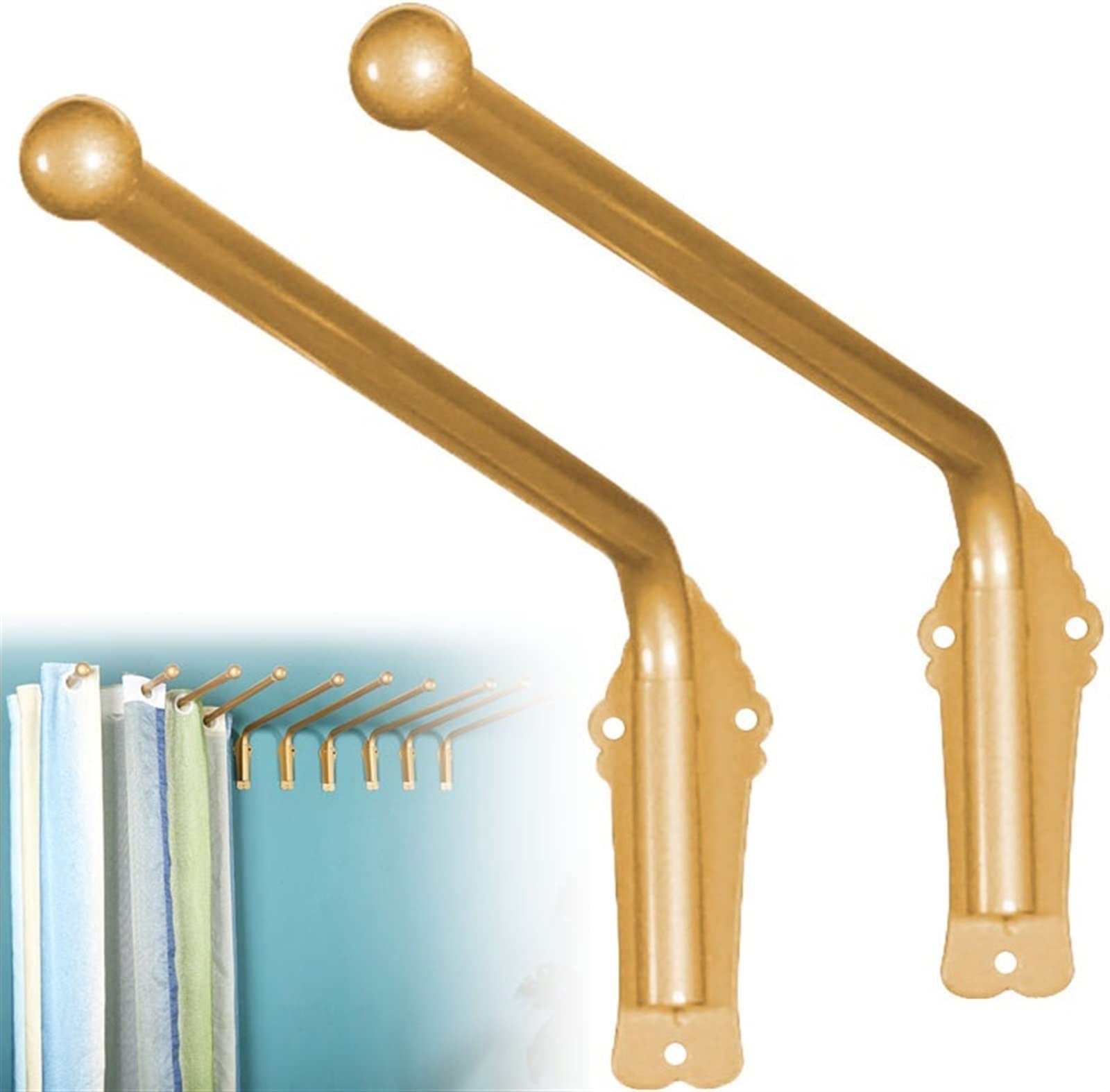 Swing Arm Window Curtain Rod, Heavy Duty Swing Arm Curtain Rod with Finials, Portiere Rod for Side Panels Window Curtain Display Stand Drapery Arm Door Curtain Rail Swing Arm ( Color : Gold 2 pcs , Si