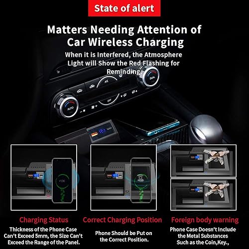 Miniatura 6 de BeHave Soporte de cargador inalámbrico para automóvil compatible con Mazda Cx-5 2017-2020, QC 3.0, cargador inalámbrico personalizado compatible con