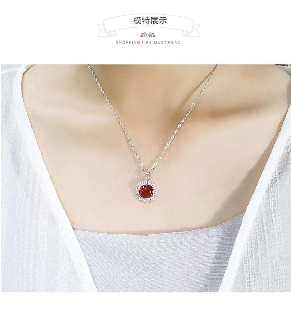 Moda S925 Sterling Silver Necklace Abertura Anillo Pendientes Joyería Conjunto De Mujeres Sol Redonda Flor Ágata Roja Retro Clásico Encanto Creativo Regalo De Alta Gama