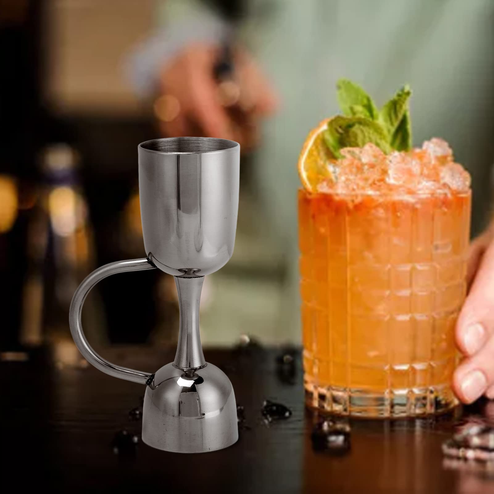 Cocktail Jigger dla Barmanów, Przyrząd do Pomiaru Prętów ze Stali Nierdzewnej Podwójny Shaker do Koktajli z Uchwytem, ​​styl Japoński Miarka do Napojów Bar Narzędzia do Pomiaru Alkoholu (srebrne)
