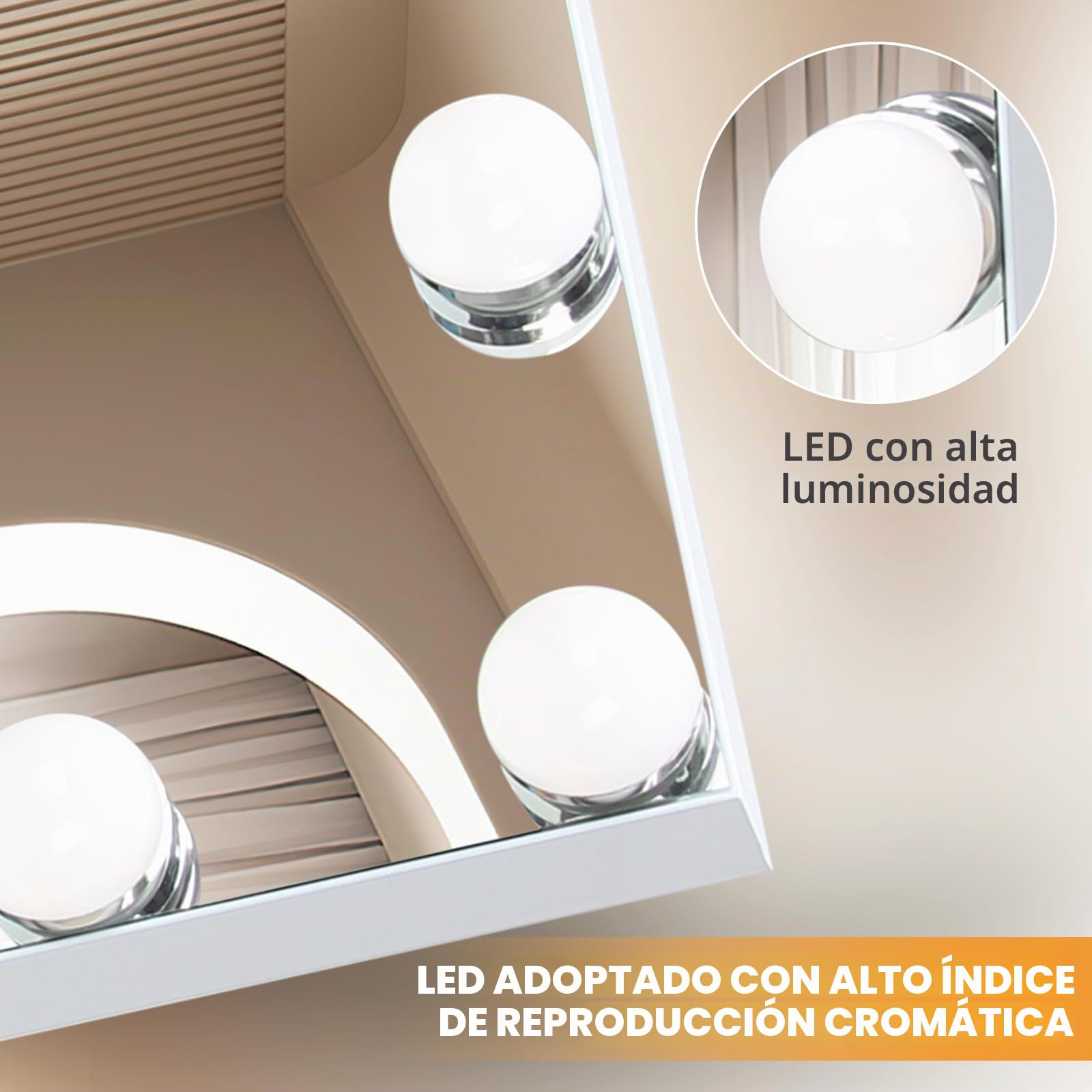Espejo de Maquillaje con 17 Luces LED Regulables, 3 Modos, Espejo con Función de Memoria, Control Táctil, Montaje en Pared, Cargador USB y Type C, Blanco, 70x57 cm