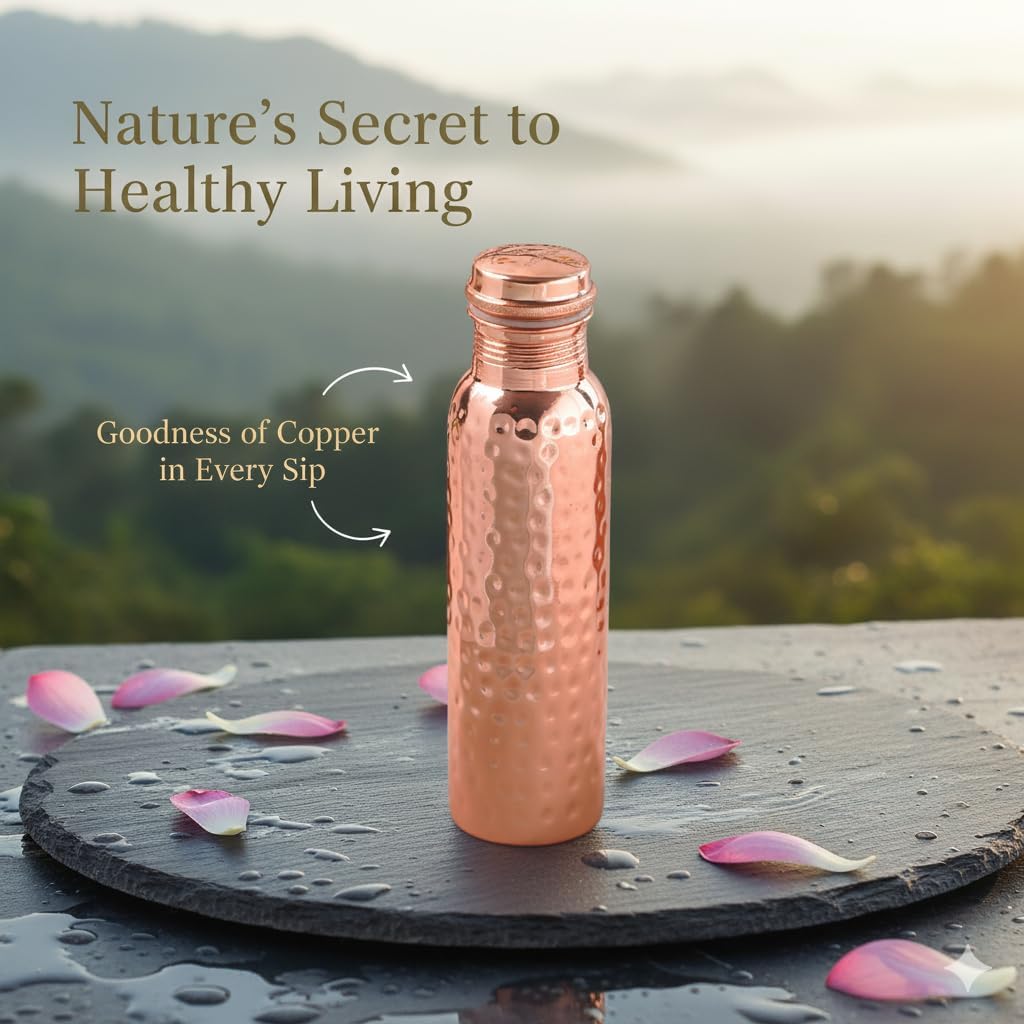 New Launch Copper Water Bottle 34 Ounces | 100% Pure Copper For Ayurveda Health Benifit | Hammered Design Handmade For Drinking Water | Tested Leak Proof Lid
