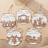 Shellwei 24 Pcs Christmas Nativity Story Wooden Ornaments Set Bulk Christian Music Sheet Nativity Scene Hanging Xmas Tree Ornaments Religious Gift for Family(Delicate)
