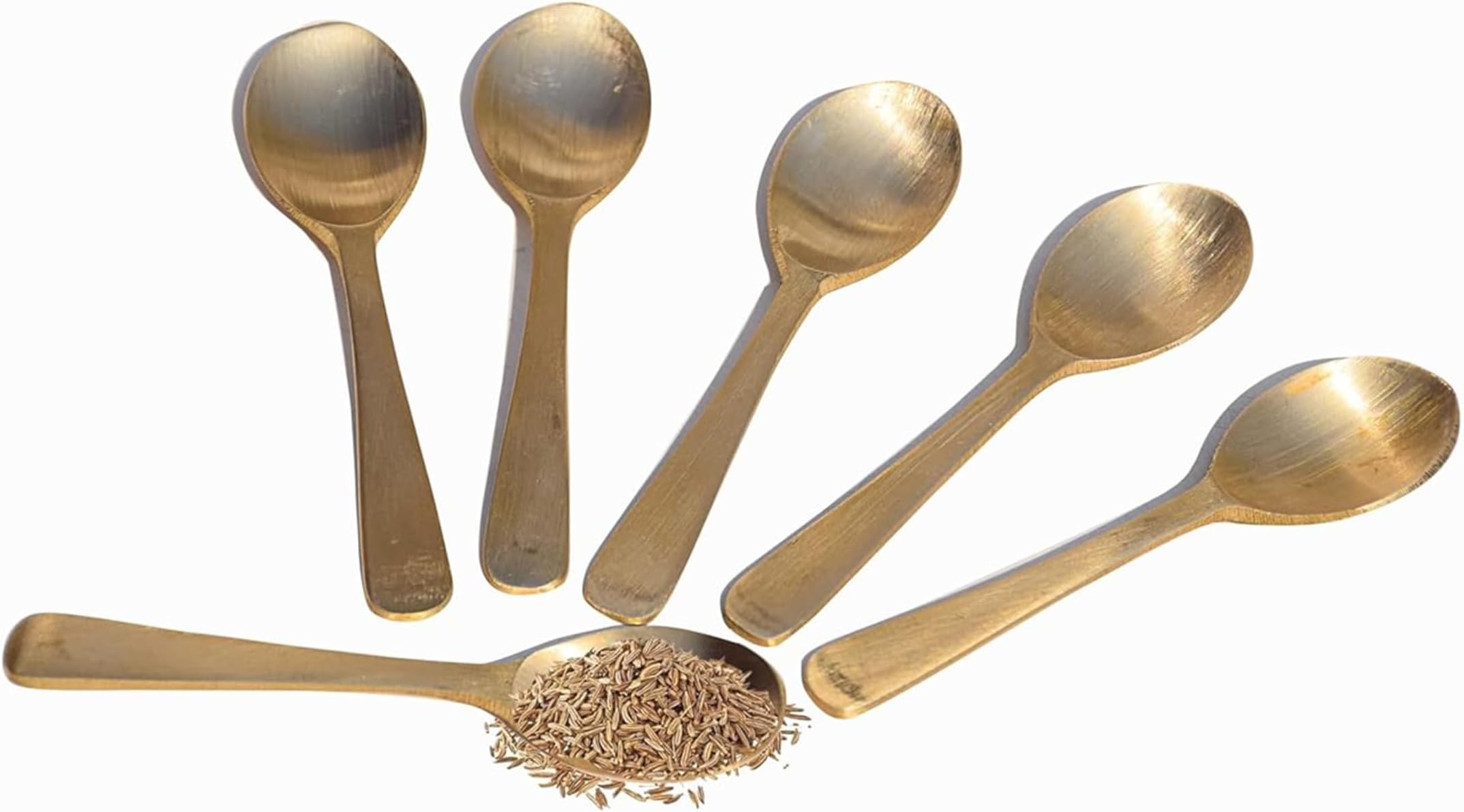 HAZEL Brass Masala Spoon Set of 6 | Mini Tea Spoons for Spice Jars & Containers | Small Brass Spoons for Kids, Masala Dabba, Gifting