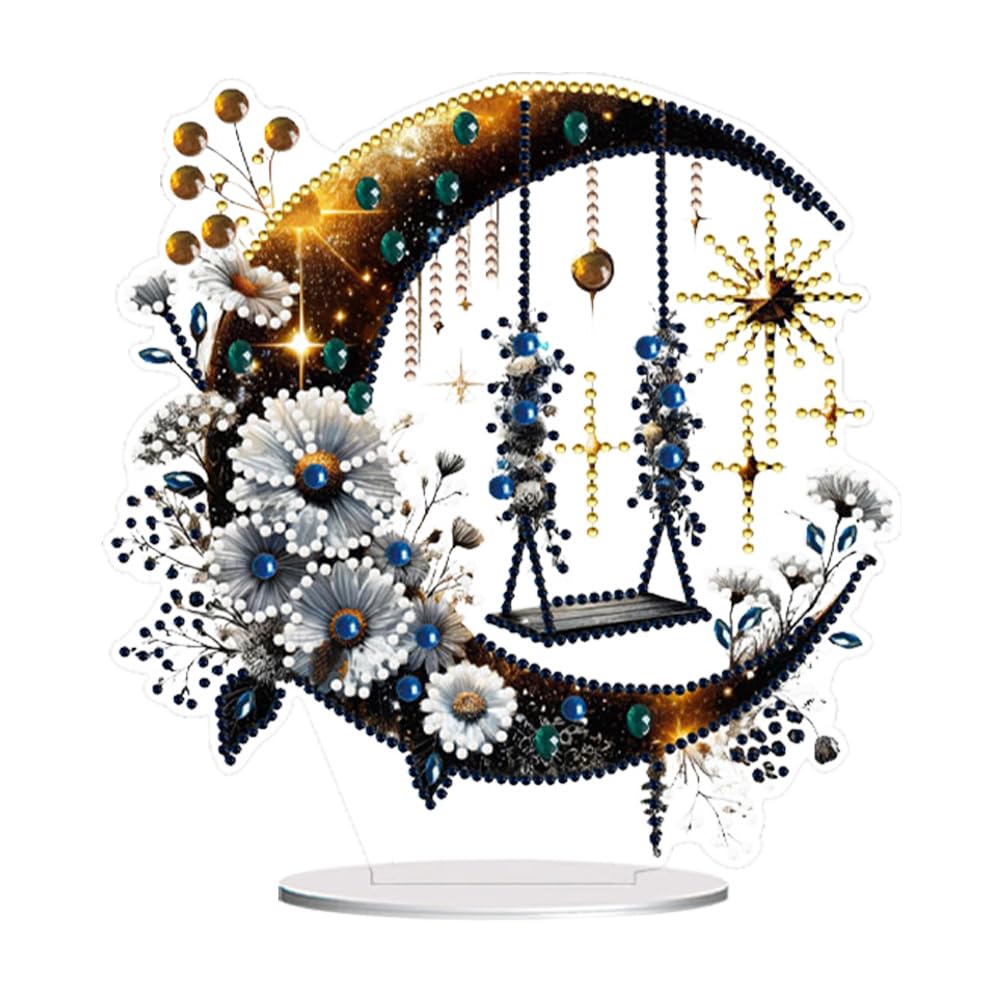 Amzgshop Crescent Moon 1 Crescent Moon Candle, 5D Diy Diamond Tabletop Ornaments Kit, Christmas Crystal Art Tabletop Decorations For Bedroom Decor