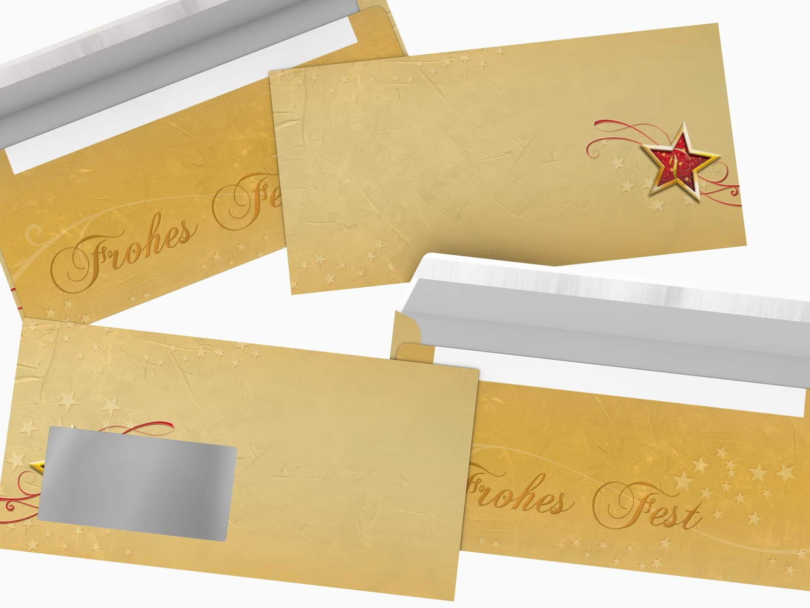 10 Weihnachtsbriefumschläge DIN Lang – Rot, Mit Sichtfenster, 220x110 Mm, Selbstklebend