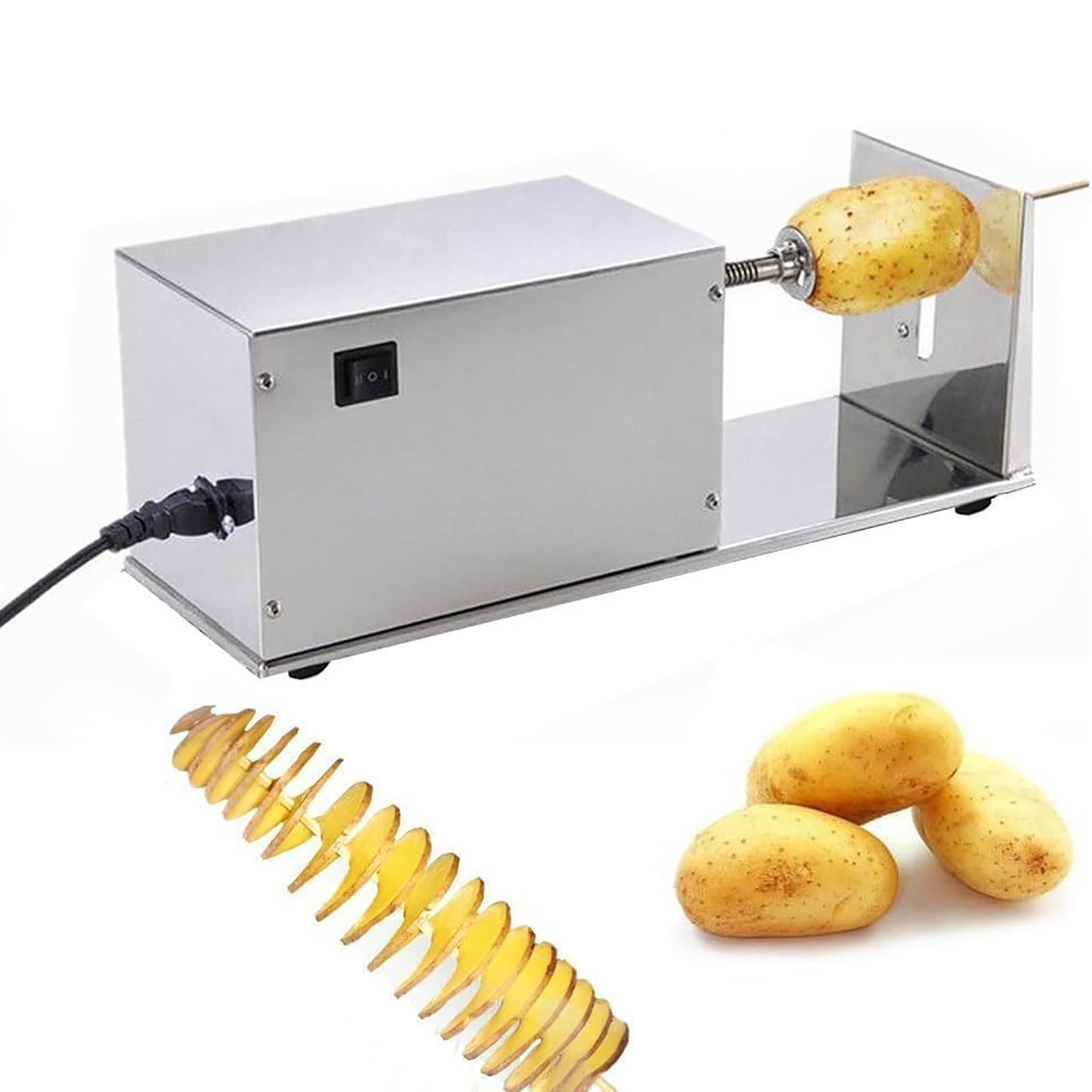 CWCQGH Electric Potato Spiral Cutter, Stainless Steel Tornado Slicer with Switch Control for Even Slicing, Ideal for French Fries and Potato Towers