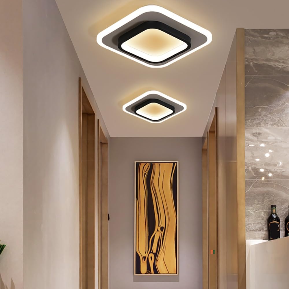 Nowoczesna Kwadratowa LED Lampy Sufitowa, Minimalistyczny Plafon Edge Lit Pierścień Oświetlenie Sufitowe CCT Regulowane Korytarz Wejście(White,24cm/9.44in)
