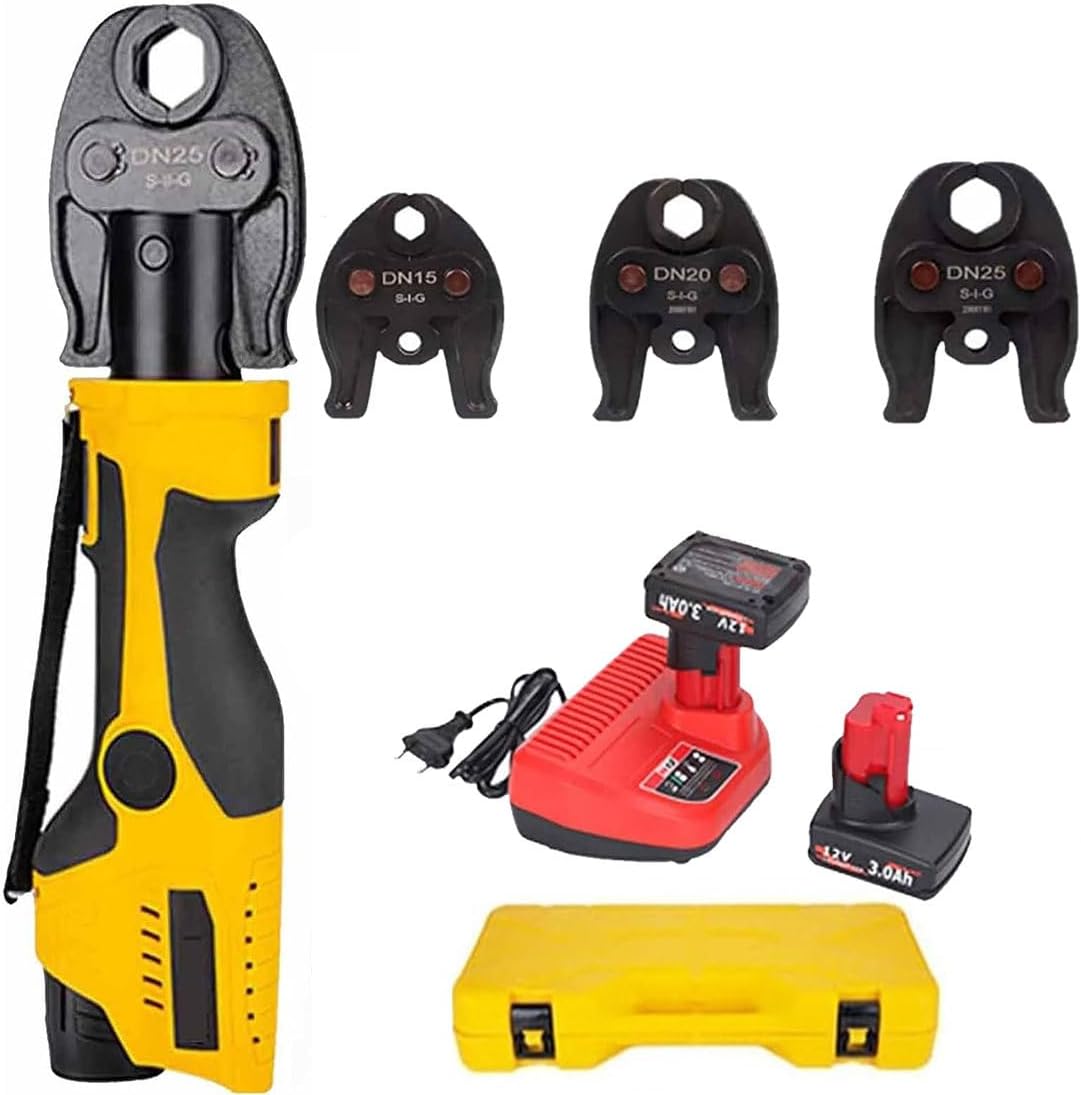 Portable Battery Electric Crimping Tool, Hydraulic Copper Tube Crimper with 3 Jaws and LED Light, Cordless Press Fit Tool for Plumbing Systems (Series1)