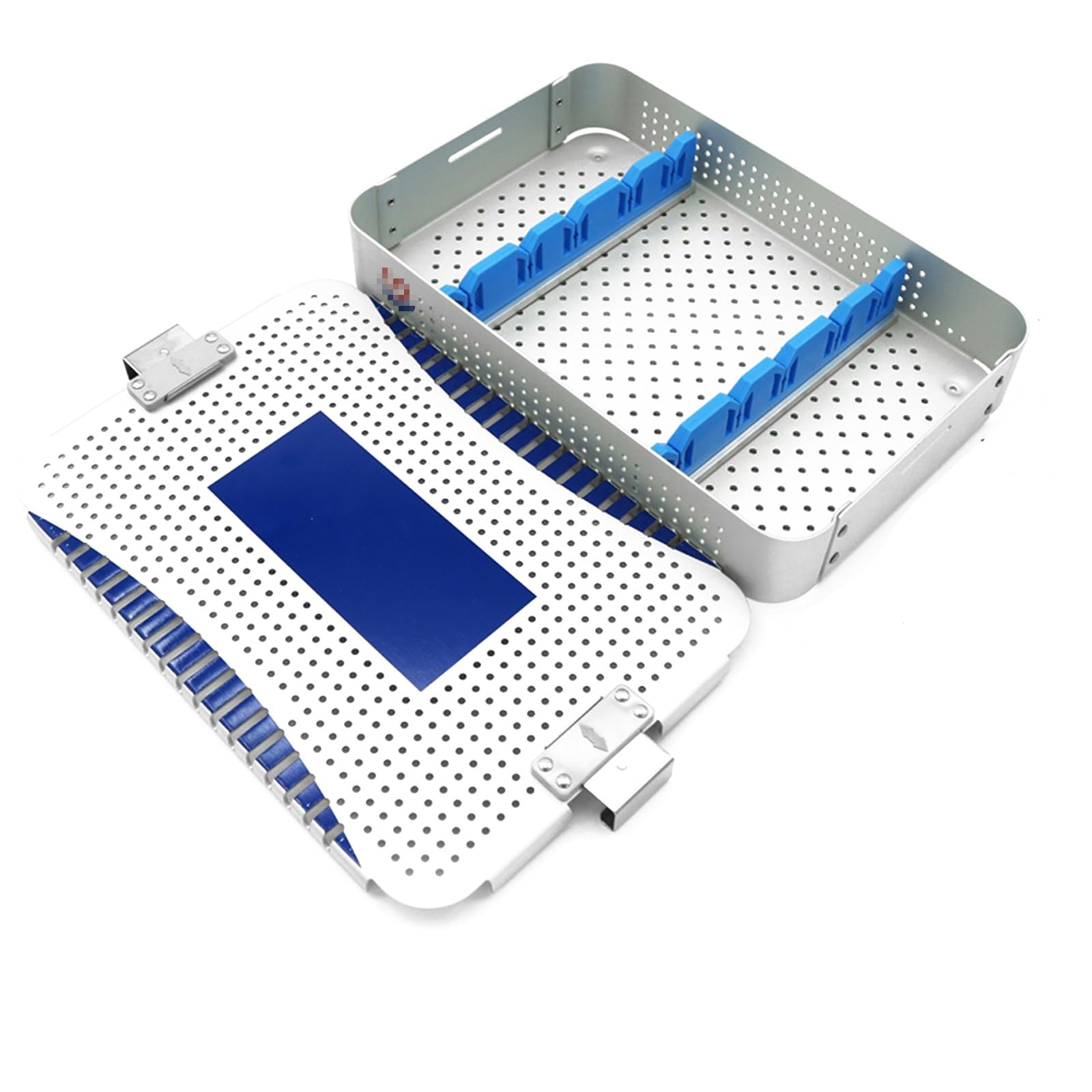 Caja de Esterilización de Aluminio con divisores de Silicona y Tapa Cerradura Segura | Caja de esterilización para gabinetes de Almacenamiento hospitalario(11.8in*7.9in*2in)