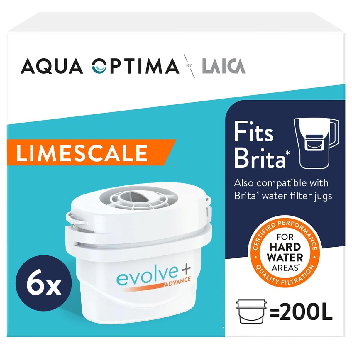 B&Q -  Ao By Laica Water Filter CartridgeEvolve+ AdvanceEngineered For Hard Water & Better Limescale Reduction6 Pack