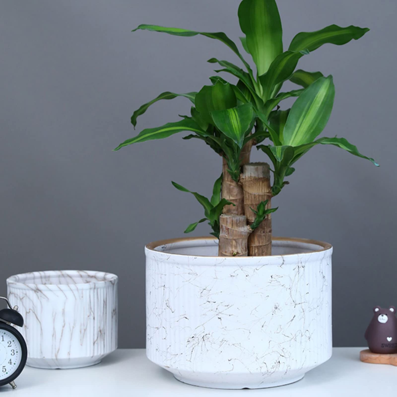 Vasi da Giardino Fioriere succulente in Ceramica da 6,1/7,8/9,8 Pollici, vasi Rotondi per Piante da Interno Contenitori per Piante Poco Profonde in Marmo con Foro di drenaggio