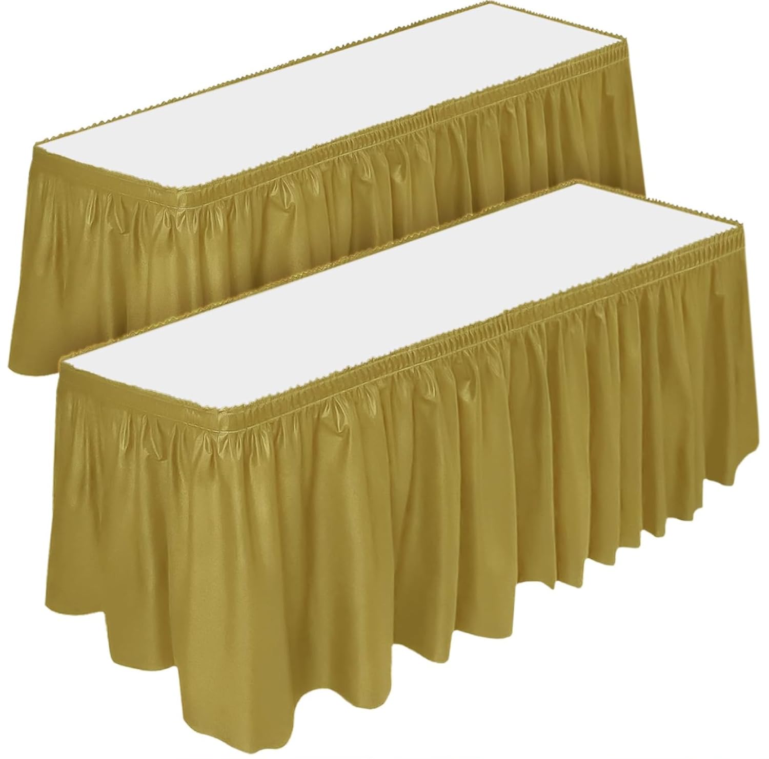 DecorRack Table Skirt, 73 cm x 4.26 m - BPA Free Plastic Tablecloth, Disposable, Reusable, Easy Assembly, Rectangular Table Cover for Parties, Weddings and Events (Gold, 2 Pack)