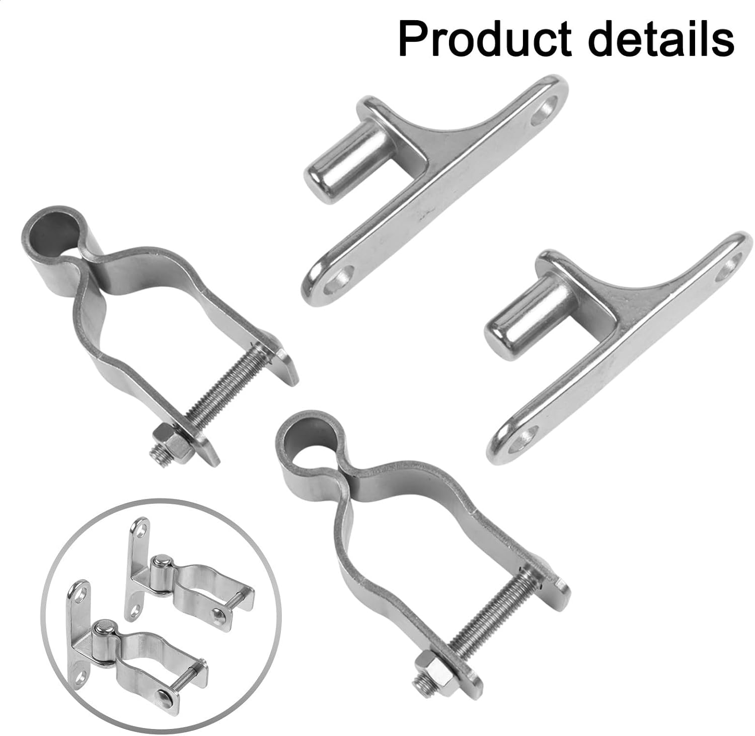 304 Stainless Steel Gate Hinges 2-Pack, 35mm OD Pipe Bracket for Farm Fence Barn Door, Heavy Duty 6mm Thick Wall Mount Hardware Kit with Bolts