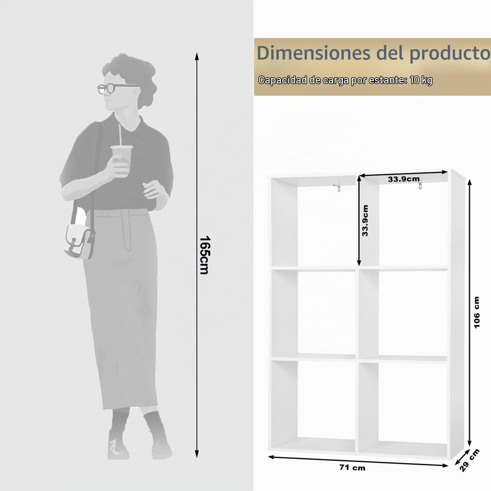 WOLTU Estanteria de Libros de 3 Niveles con 6 Cubos de Almacenamiento | para Salón, Dormitorio y Oficina, 71x29x106 cm, Blanca