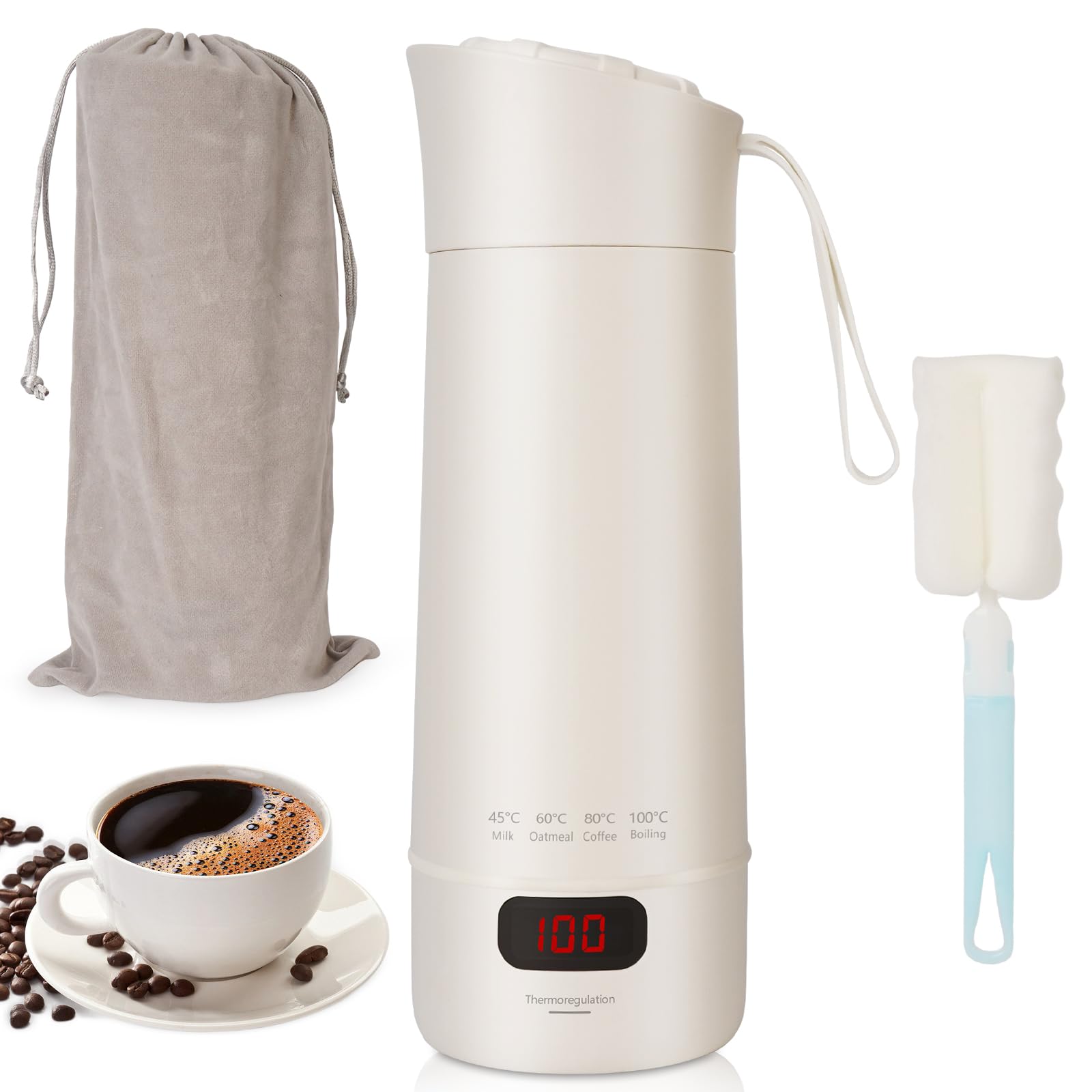 Piccolo bollitore portatile da 400 ml, mini tazza elettrica, scaldabagno rapido da 300 W, regolazione della temperatura, spegnimento automatico, bollitore da viaggio per preparare il tè