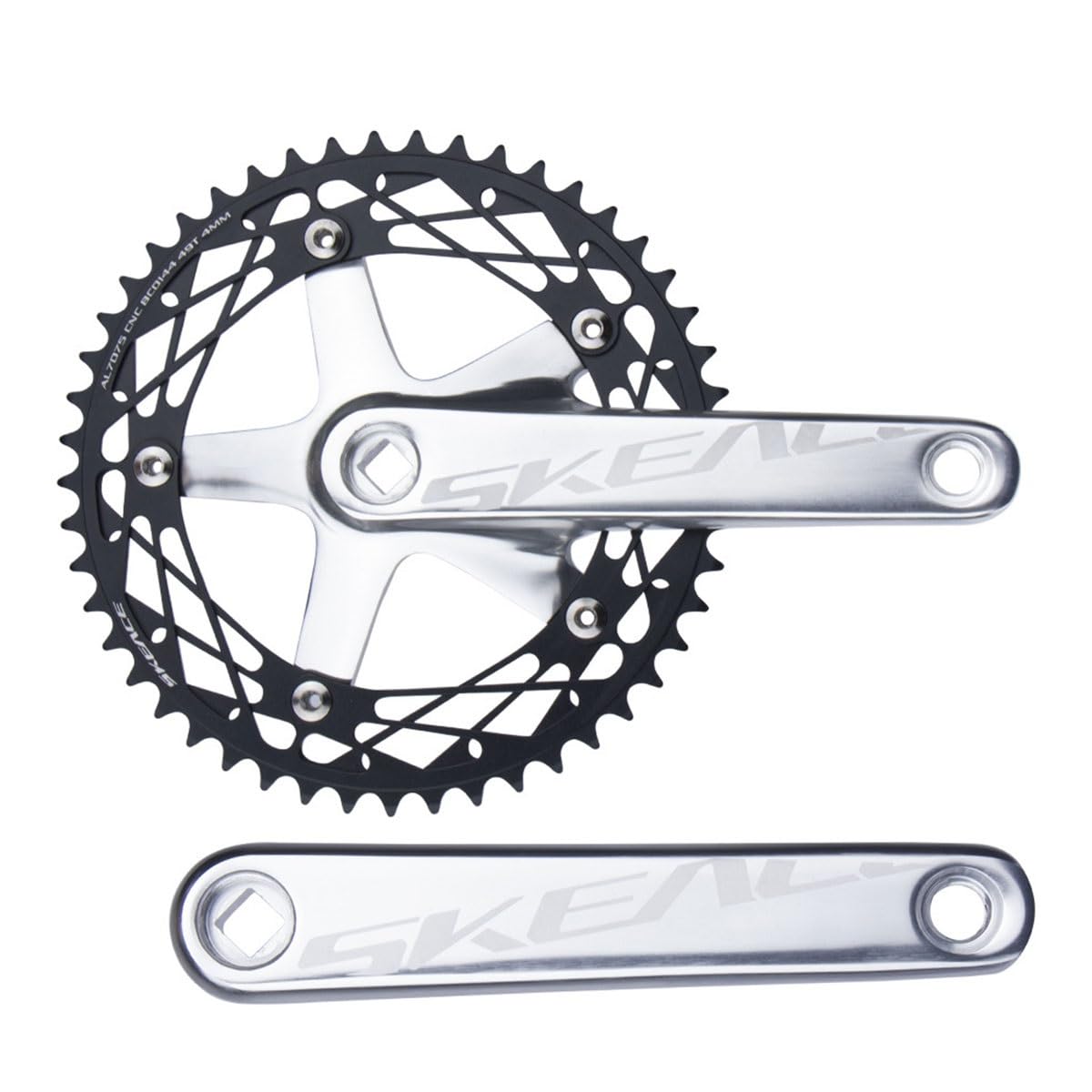 Vierkant-Kurbelgarnitur 144 BCD, 165 mm Kurbeln, aus Aluminiumlegierung, für Bahnräder mit Starrgang, Singlespeed, 48/49 Zähne.