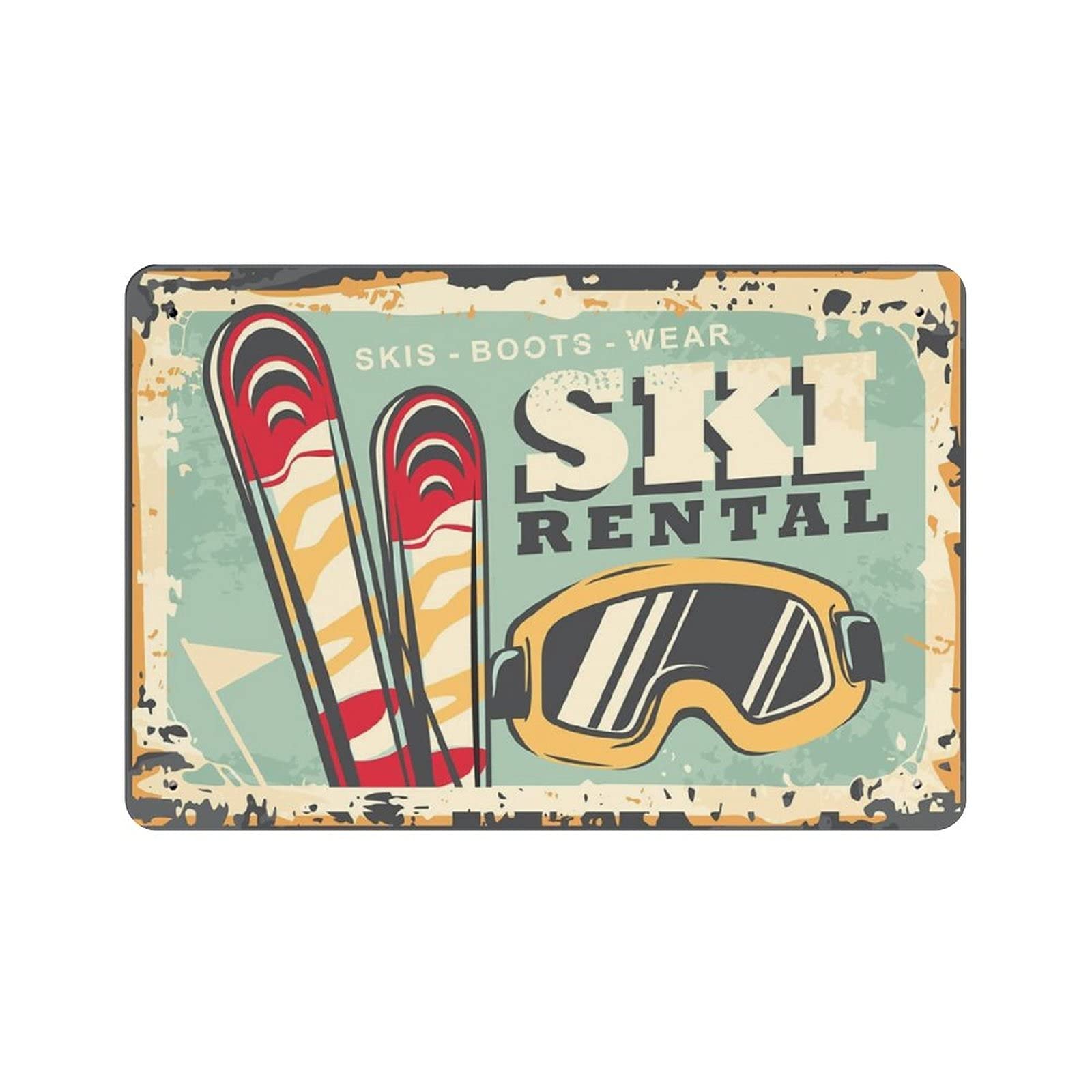 Hdadwy Metal Tin Sign Ski Rental Winter Vacation Vintage Tin Poster Metal Sign Wall Decoration Country Kitchen Home Garage Decor 8"x12"