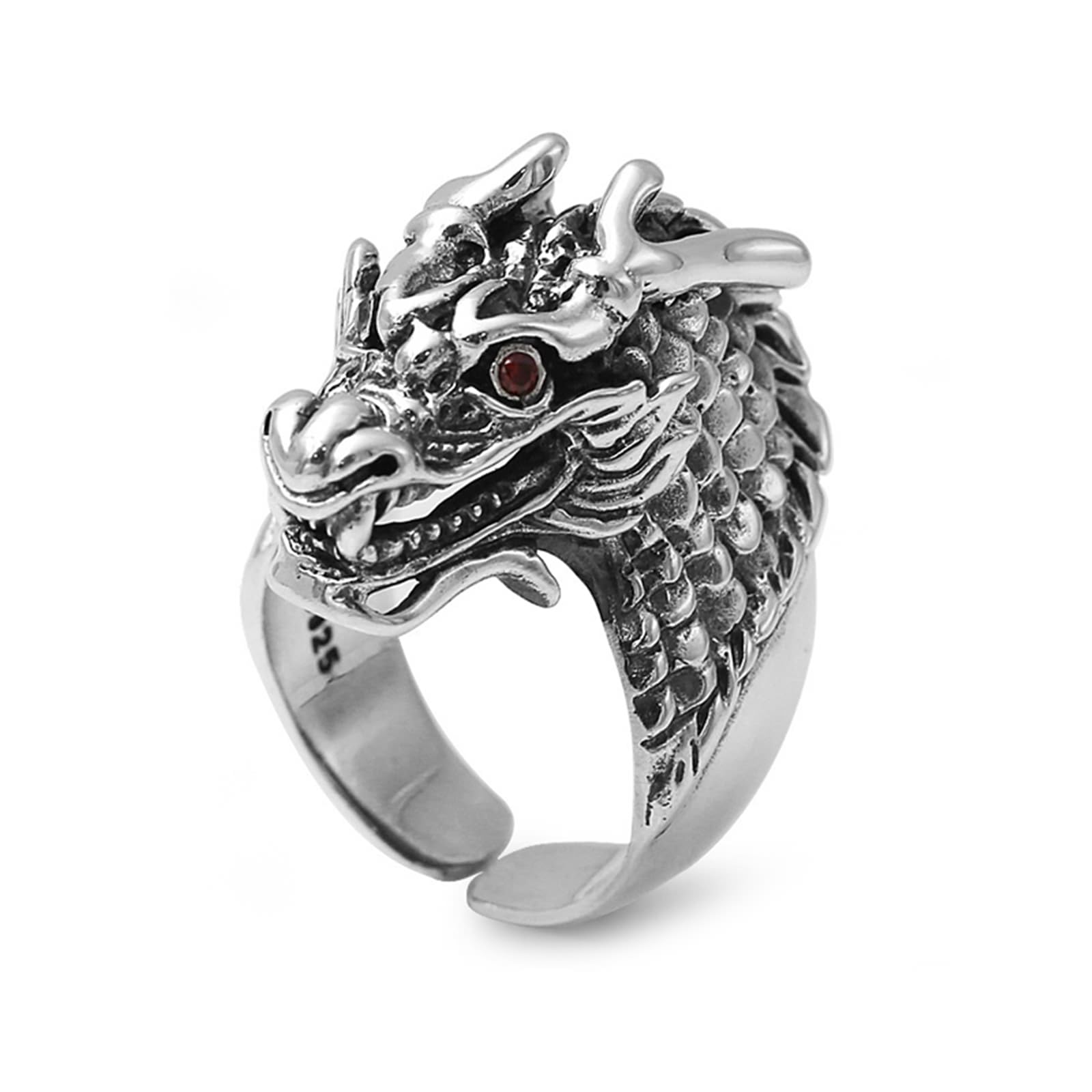 KnSam Herren Sterling 925er Silber Trauringe Drachenkopf Verlobungsring