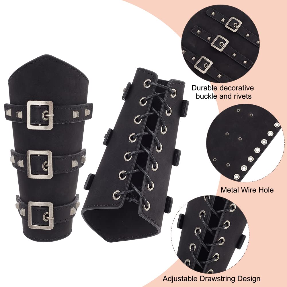 nbeads 2 Jeu Protège-Bras en Similicuir pour Adultes, 19.5x23.8x1.5cm Médiévale en Cuir Boucle Brassards Poignet Bande Boucle Large Brassard pour Halloween Décor Punk Cosplay Costumes, Noir