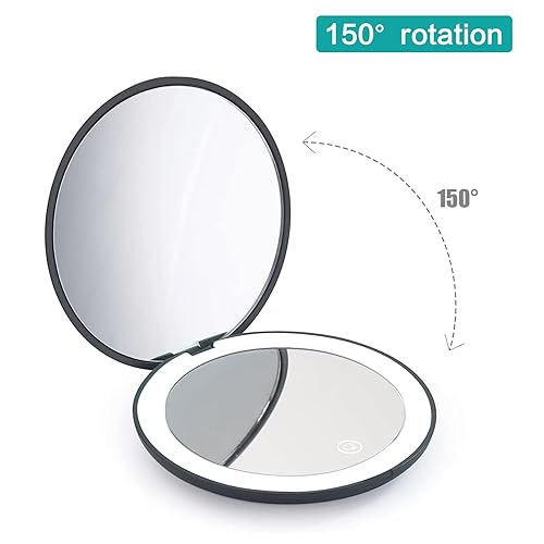 Miniatura 24 de WOBSION Espejo de viaje con luz, espejo de aumento compacto recargable 1x/10x, espejo de bolsillo regulable, tamaño de viaje de 3.5 pulgadas, Rosa