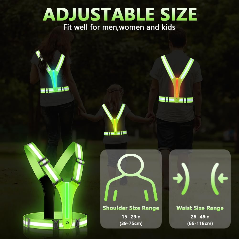 Ainiv LED Bretelle Catarifrangenti 8 Colori Gilet di Sicurezza Ricaricabile USB-C Alta Visibilità Regolabile