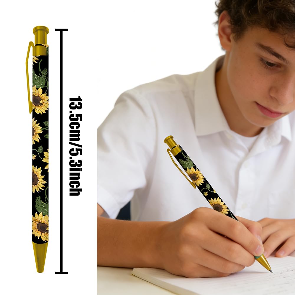 Kugelschreiber, 4 Stück, schwarze Tinte, Metall, einziehbar, 1,0 mm, mittelgroß, schnell trocknend, für Büro, Schule, große Blumen