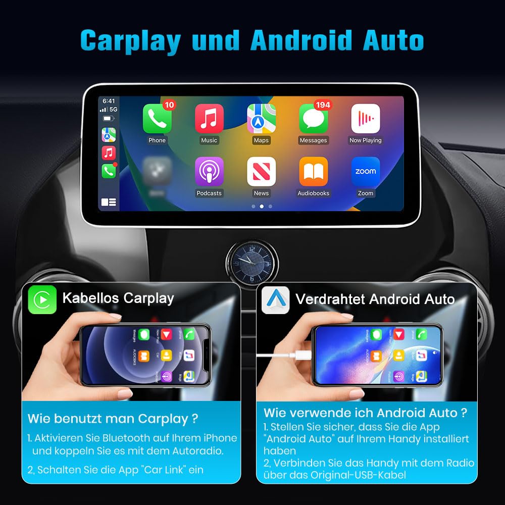 Junsun Android 15 Autoradio für Mercedes Benz Vito 447 2014-2020 4GB+64GB mit 12,3 Zoll Touchscreen unterstützt 4G-SIM-Karte, CarPlay, FM Radio, Bluetooth, WLAN, Navigtion, SWC