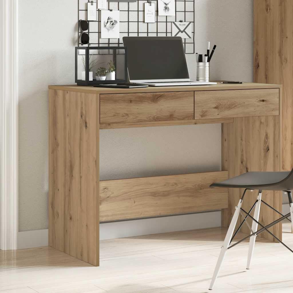 Schreibtisch Artisan-Eiche 101x50x76,5 cm Holzwerkstoff mit 2 Schubladen, Stabiler Arbeitstisch für Büro und Zuhause, geräumige Tischplatte für Computer und Schreibutensilien,