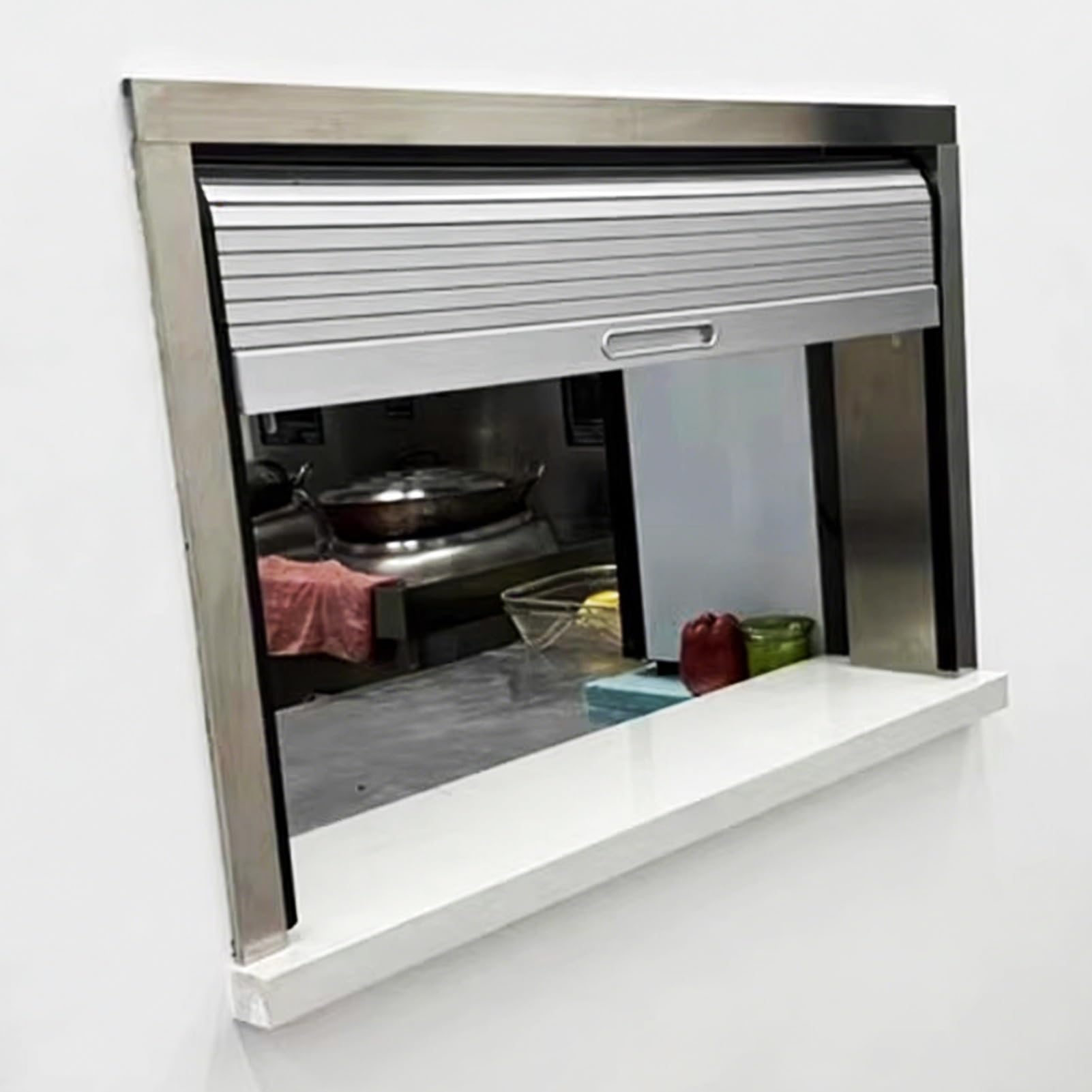 KHLMSRXJ Kitchen Pass Through Tambour Door White, ABS Plastic Folding Shutter Cabinet Door, Roll Up Small Closet Cabinet Door with Handle & Track(56x56cm(22x22in))