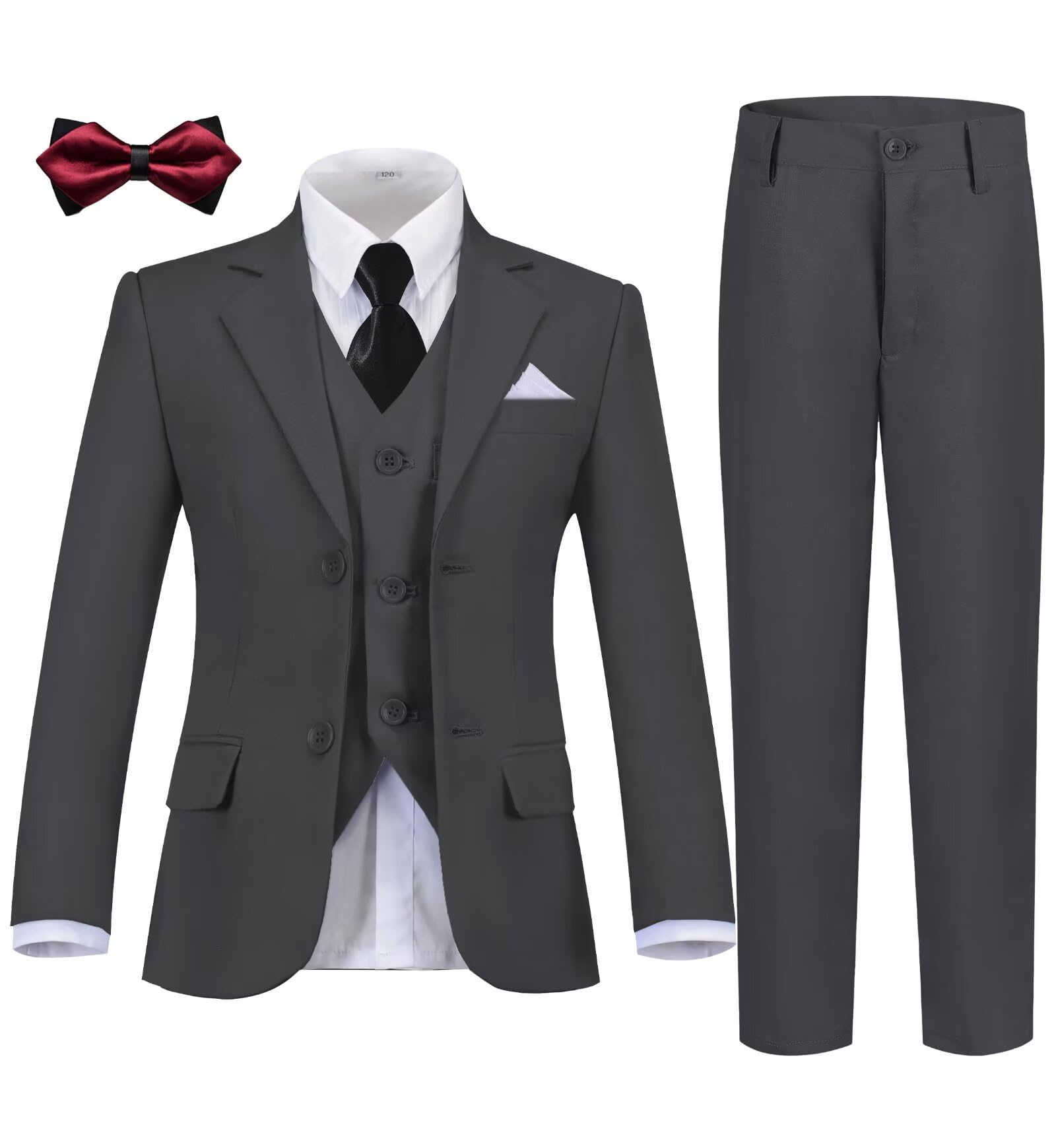 Boys Formal Suit Set Kids Tuxedo Suits for Boys Easter Wedding Outfit with Ties and Pocket Square