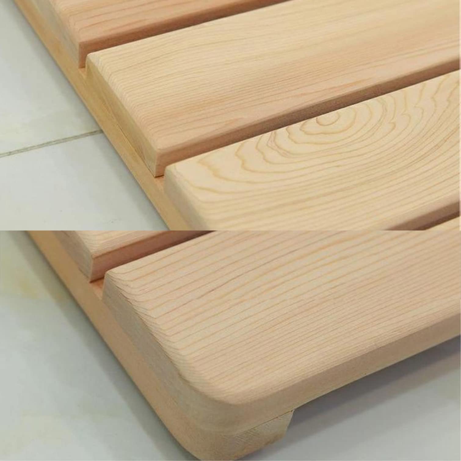 Tapis de Bain de Douche en Bois Naturel,Tapis Salle de Bain,Caillebotis Douche Bois,Antidérapant Sol Tapis,Tapis de Douche pour Intérieur ou Extérieur,Facile à Nettoyer (65 * 90cm,Light Color)
