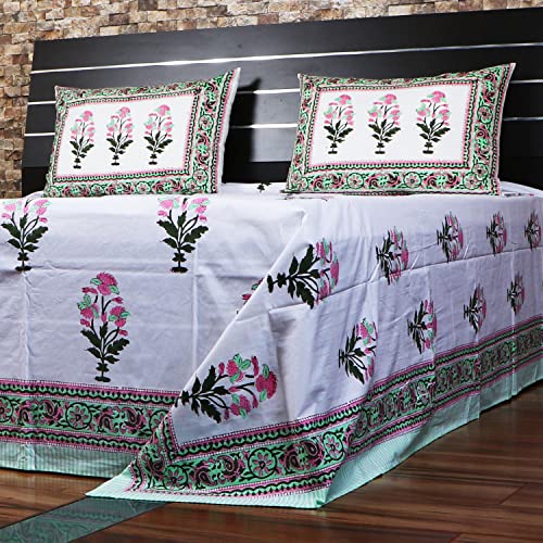 Bloc de coton imprimé drap de lit couvre-lit doux fleur Jaipuri INDACORIFY - 3