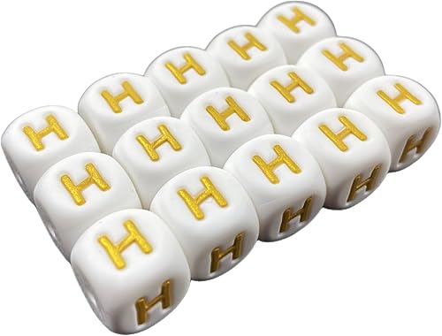 Cuentas de letras de silicona, 15 cuentas de silicona del alfabeto de 0.472in, cuentas cuadradas del alfabeto, letras doradas a granel, cuentas de