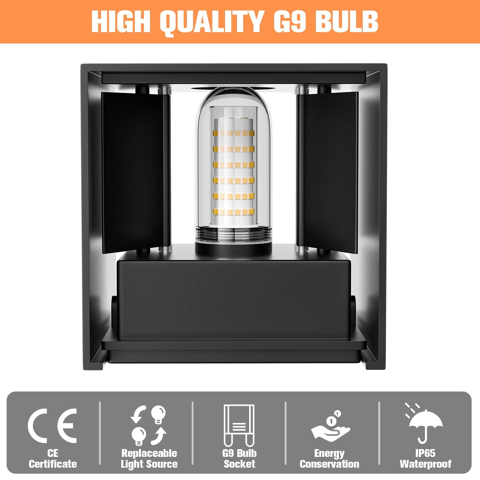 HaoDrisk Lampade da Parete Interno con G9 Sorgente Luminosa Sostituibile, Applique da esterno 9W 3000K Bianco Caldo IP65 Impermeabile Angolo del Fascio Regolabile Applique da Esterno Moderna - Nero