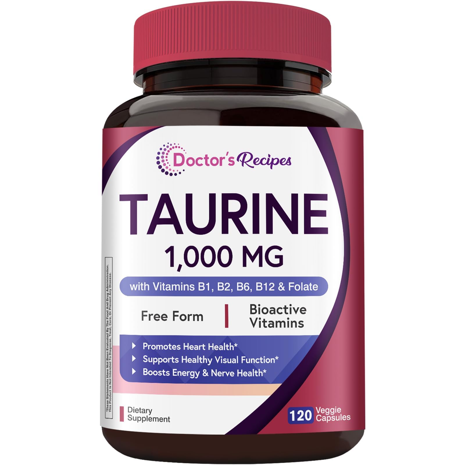Doctor's Recipes Taurine Supplement 1000mg, Amino Acids Supplement with Vitamins B1, B2, B6, Folate, Methyl B12