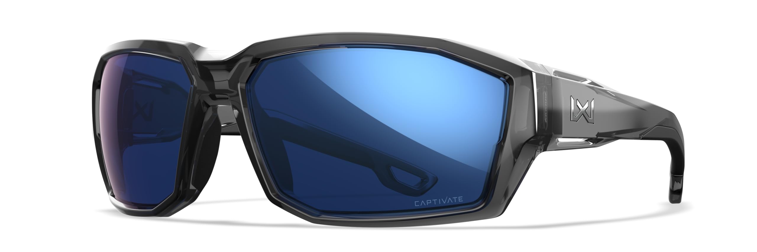 Wiley X Alpine Captivate Sonnenbrille, ballistische Schutzbrille für Damen und Herren, UV-Augenschutz (glänzender kristallgrauer Rahmen mit Captivate™ polarisierten blauen verspiegelten Gläsern)