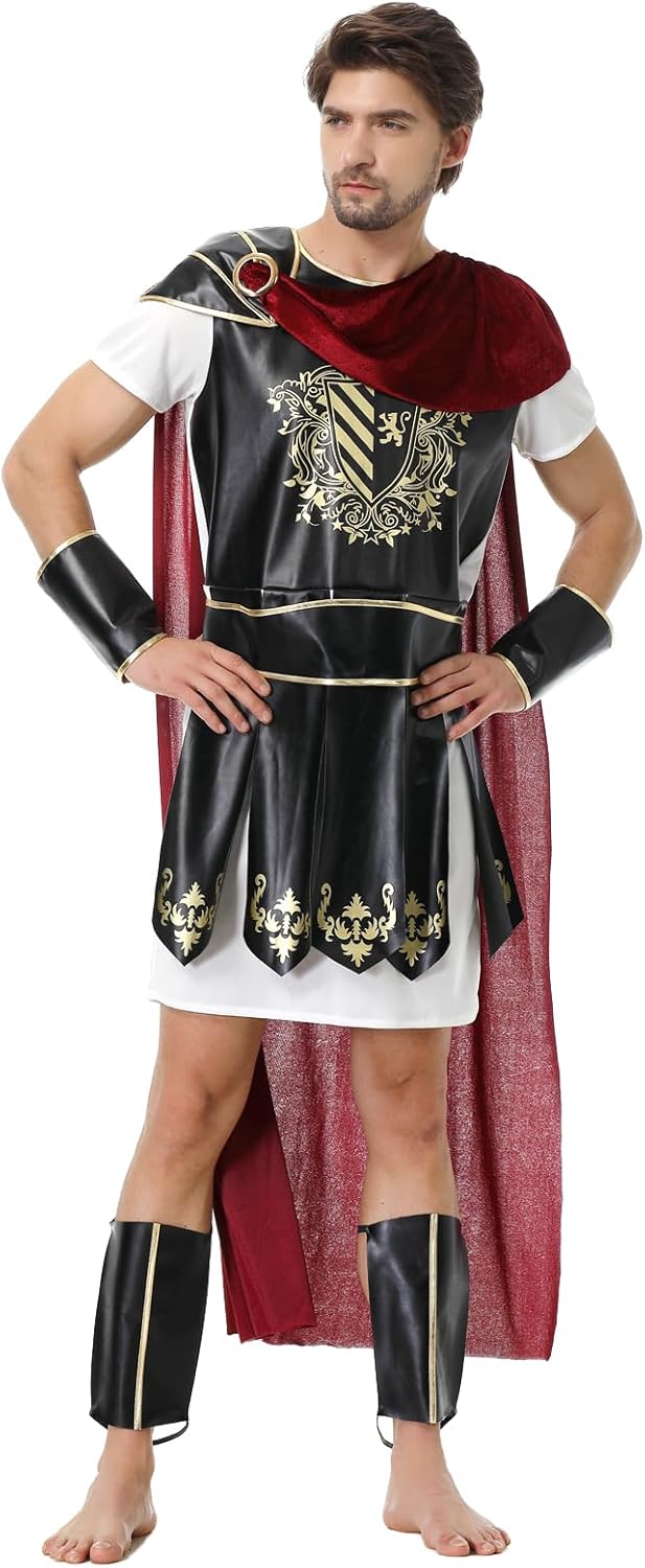 yolsun Men Roman Soldier Costume Adult Warrior Costume Halloween Brave Gladiator Cosplay Costume