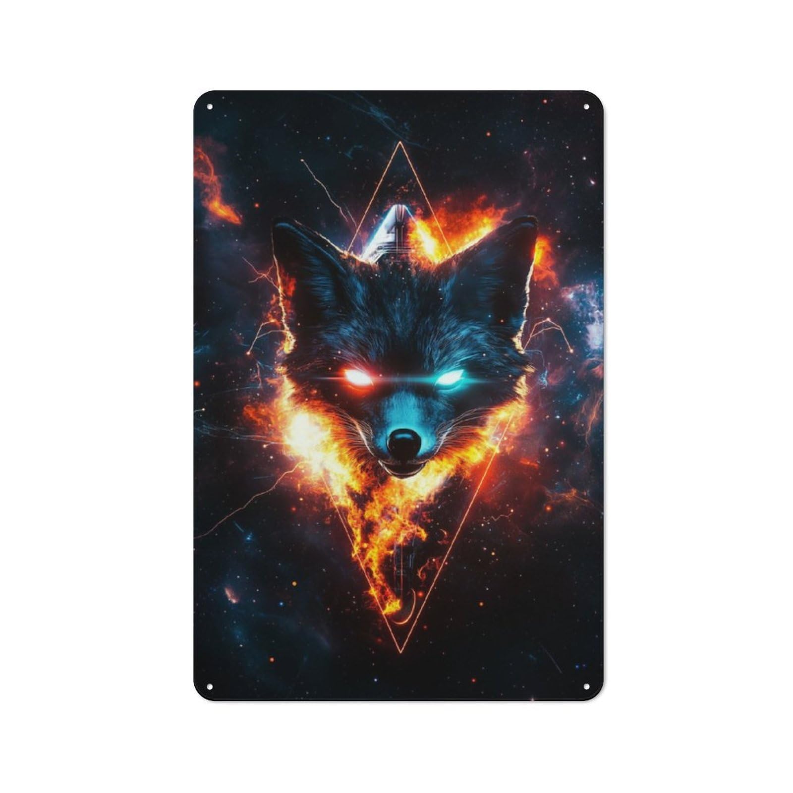 Junmoney Fiery Galactic Fox Industrial-Style Tin Sign 30X20cm For Café Or Home Bar, For Cooler-Month Interiors With Industrial Character